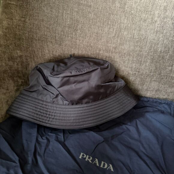 PRADA	Re-nylon Blue Enameled Tessuto Logo Cotton Unisex Men Womens Bucket Hat XL main image 8